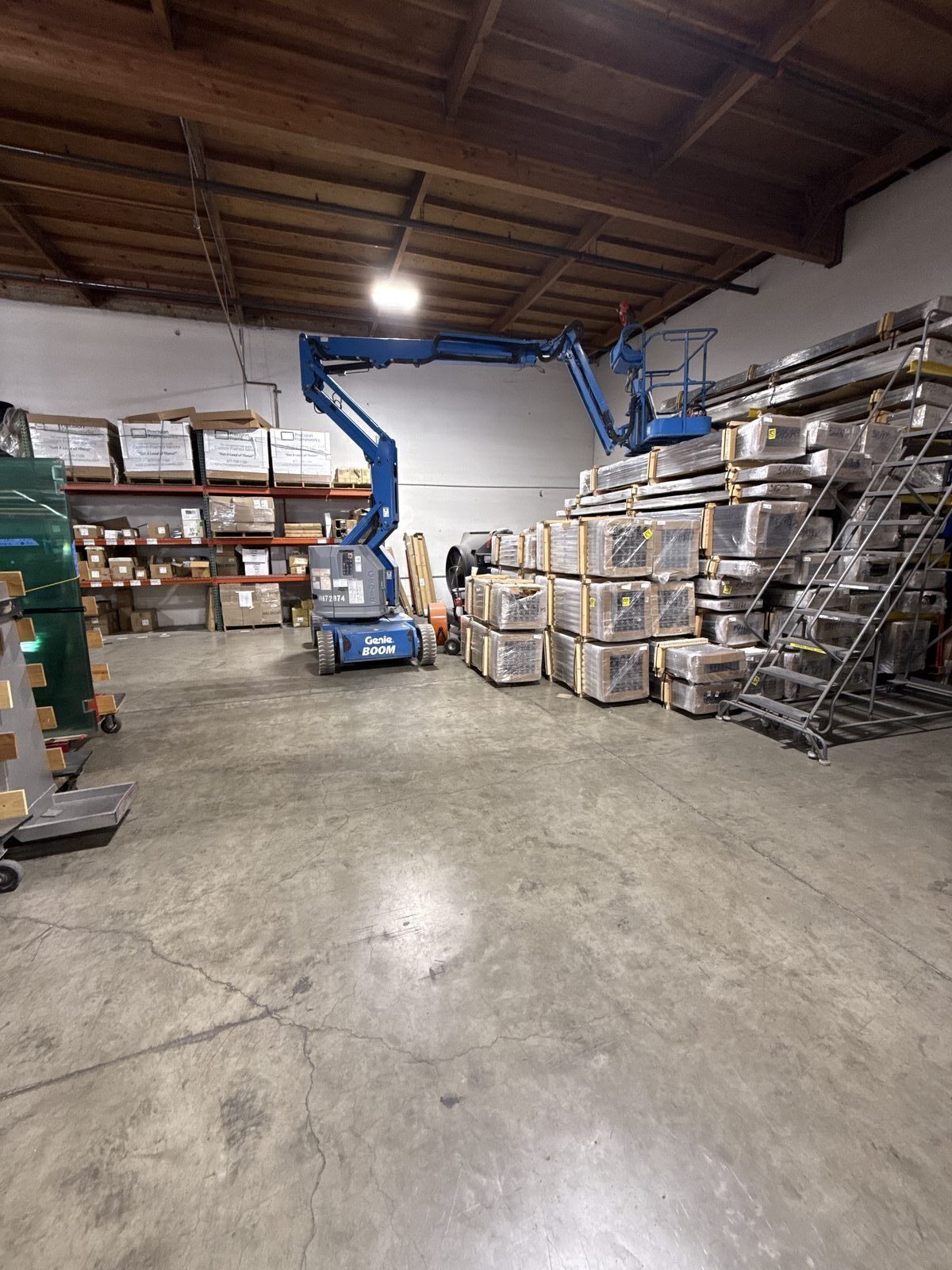 Genie boom lift used for commercial ceiling lighting installation — Cyber Electric LLC, Stockton