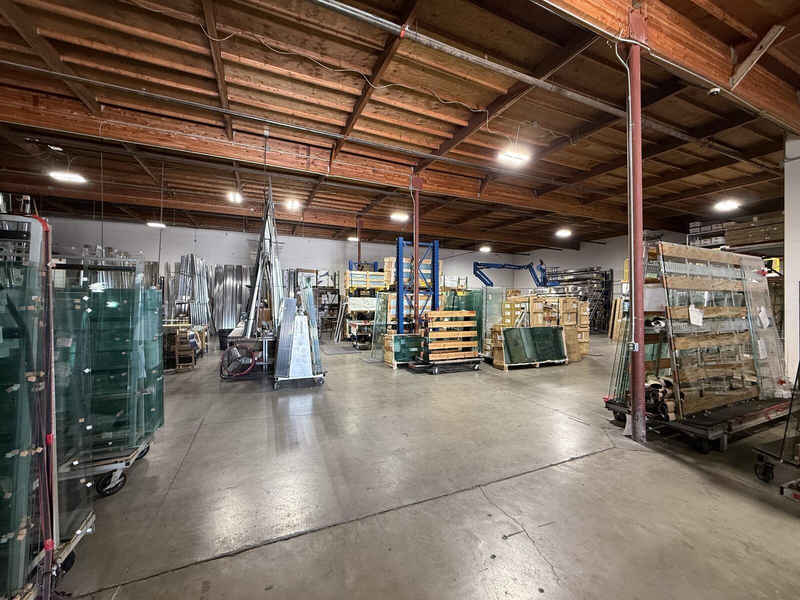 Commercial glass warehouse with new LED high-bay lighting — Cyber Electric LLC, Stockton CA